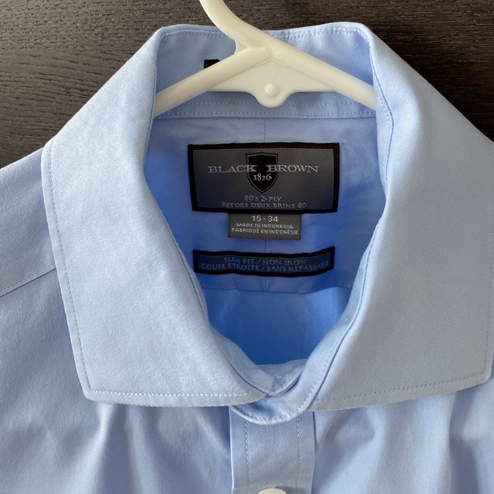 Black brown blue dress shirt. Size 15”. Freshly laundered and no rips or stains - Picture 2 of 8